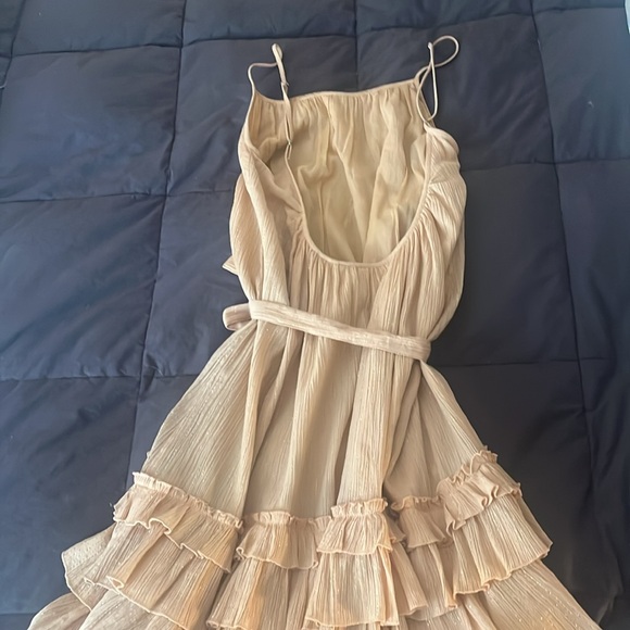 Sundress brand apricot w/gold lurex thread tiered gauze low back maxi w/ruffles - Picture 8 of 9